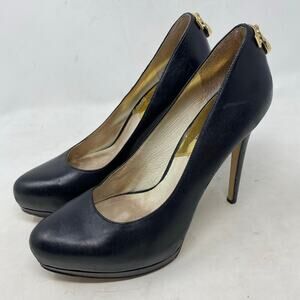 Michael Kors Hamilton Pump Platform Heel Black Leather Womens Size 7.5